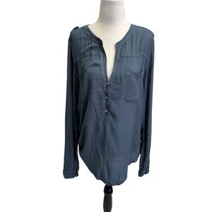 Velvet Women's Blue Button-Up Long Sleeve Blouse/Top Size M